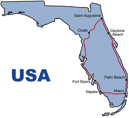 Die Route für die Florida History USA Erlebnisreise